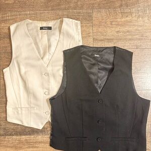 Women's Black and Cream Vests